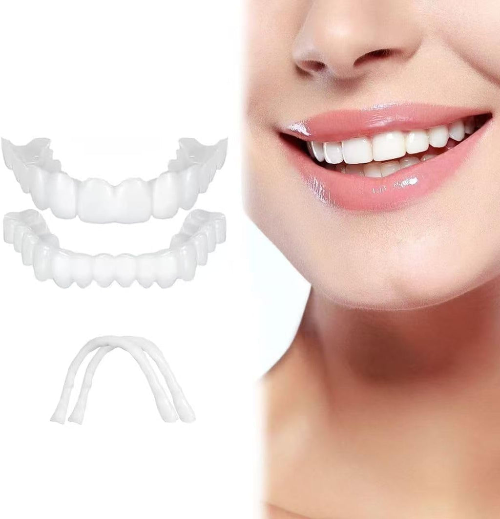 Snap on Veneers for Women & Men | Natural-Looking Top & Bottom Fake Teeth | Comfortable & Easy to Use (White)