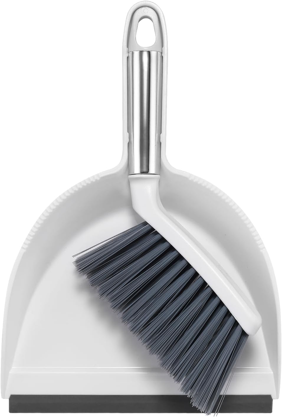 NACENA Mini Broom and Dustpan Set, Small Dust Pan and Brush Set with Handle Dustpan Teeth for Cleaning Hair Suitable for Office Desks Drawers Sofas Outdoor Camping, White & Gray