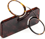 REAVEE Ultra Thin Armless Reading Glasses for Men Women, No Temple Pinch Nose Clip on Readers Small Pocket with Mini Portable Case, Tortoise +2.5