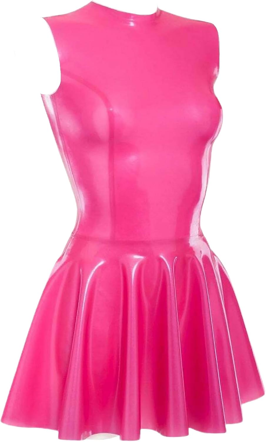 Latex Pleated Skirts One-Piece Dresses Sleeveless Boat Neck Pink Short Hot No Zipper Customized 0.4mm (M)