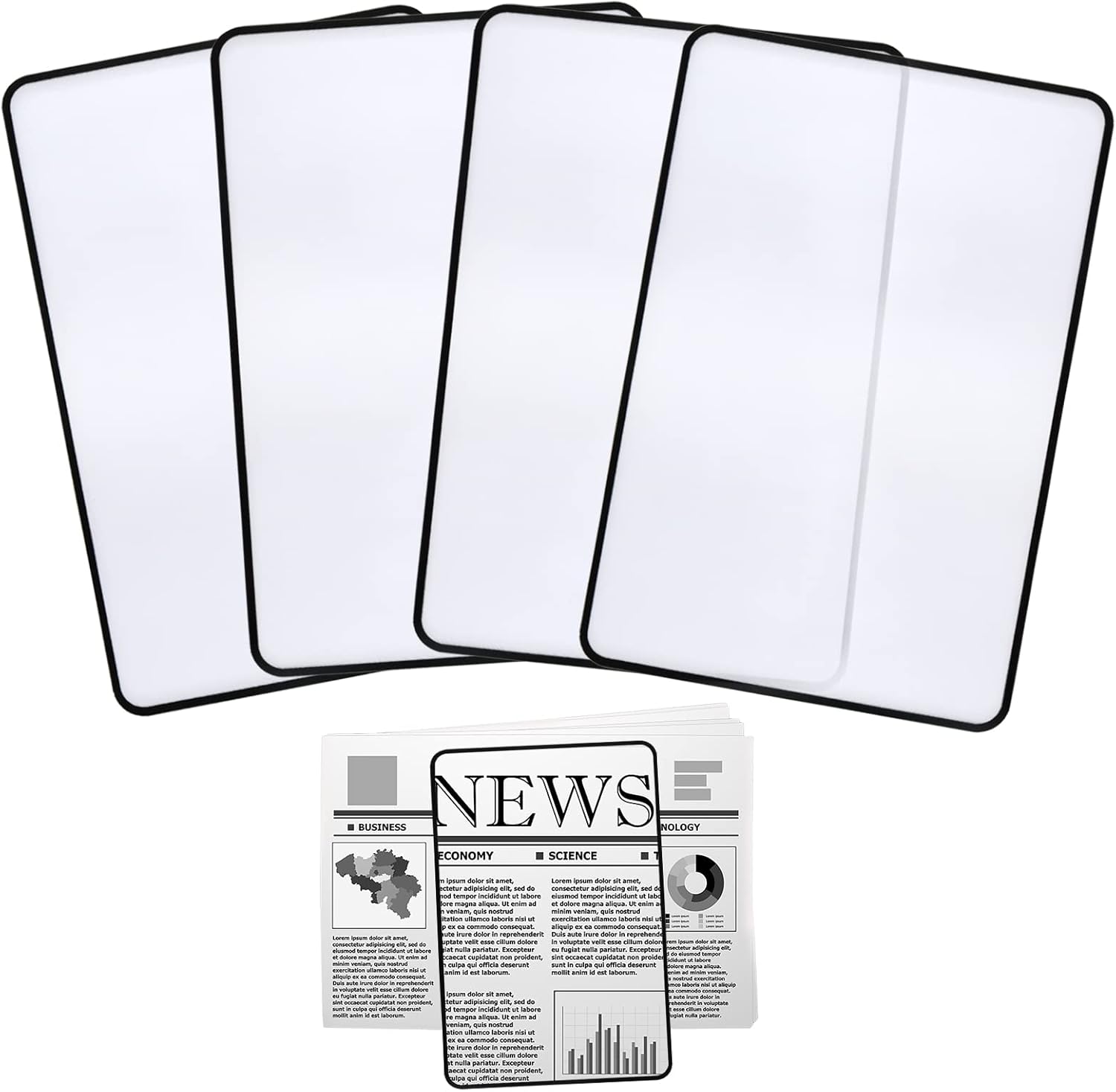 4Pcs Page Magnifying Sheet 3X Lightweight Optical Plastic Fresnel Lens Bookmark Flat Magnifier for the Elderly and People with Low Vision Reading Small Prints, Maps and Books