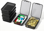 6 PCS Small Pill Box, Tiny Pill Case,Mini Clear Plastic Storage Containers Cute Travel Pill Organizer Case Portable for Pocket Purse Briefcase (Black)