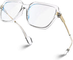 VISOONE Oversized Blue Light Blocking Glasses with Chic Square TR90 Frame and Metal Temple for Women Men REMY