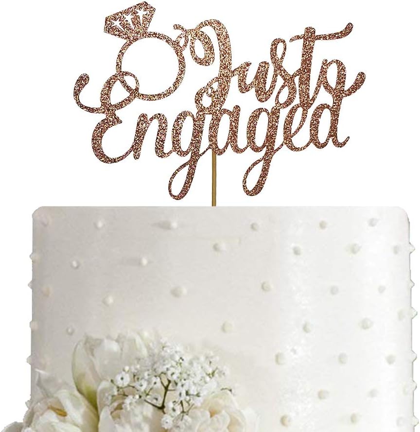Just Engaged Cake Topper, We're Engaged Cake Topper for Engagement Party Decoration, Double-sided Rose Gold Glitter