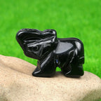 Black Obsidian Elephant Figurine, Hand Carved Crystal Animal Statue for Healing, Small Pocket Stone Decoration for Office Home, Natural Gemstone Sculpture Feng Shui Ornament Gift