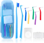 9-in-1 Orthodontic Oral Care Kit with Case – Toothbrush, End Tuft Toothbrush, 5 Interdental Brushes, Dental Floss, Dental Wax – Portable Hygiene Set for Braces and Daily and Travel Use (Blue)