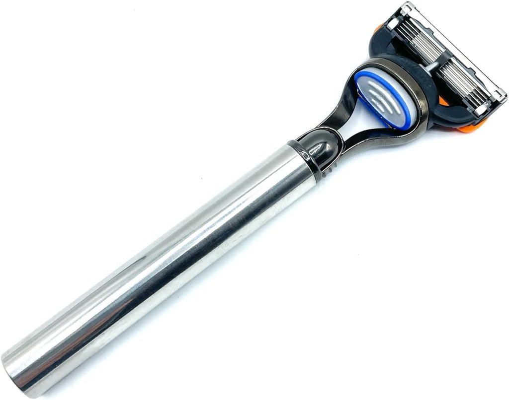 Parker 5 Blade Stainless Steel Razor Handle – Compatible with Fusion Style Cartridges – Heavyweight Metal Handle for Smooth Shave – Men’s Grooming Razor with 1 Cartridge
