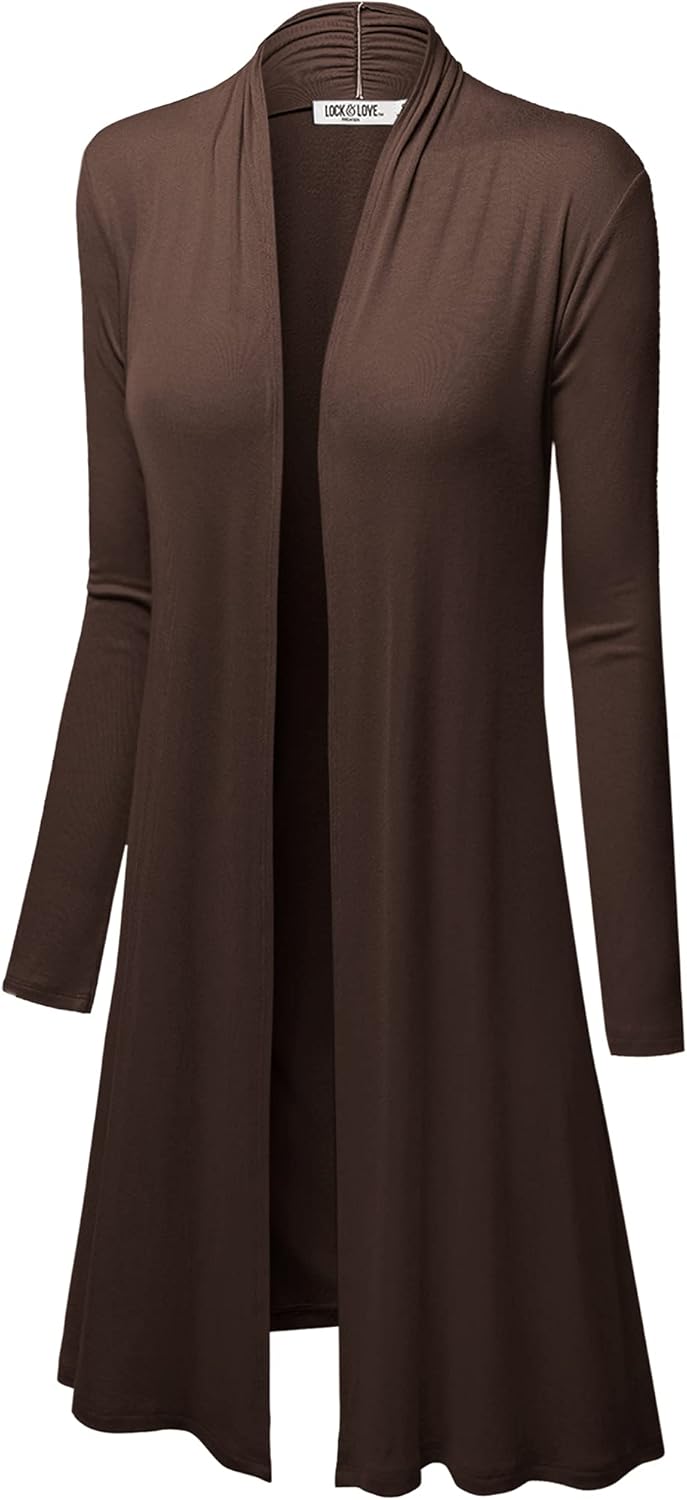 Lock and Love Women's Long Cardigan – Fall Casual Draped Open Front Lightweight Duster with Long Sleeves