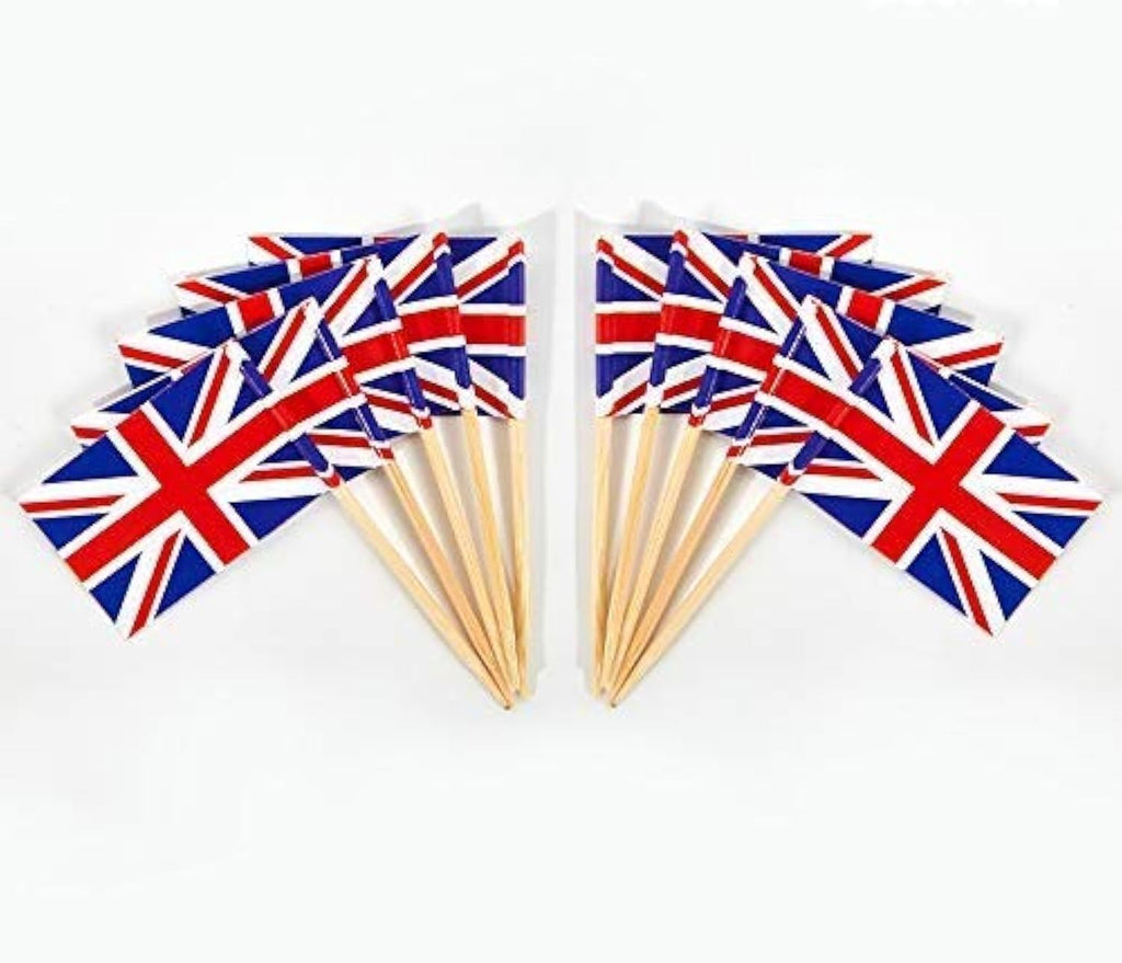 CYPS 100 Pcs United Kingdom Flag British Toothpick Flags, Small Mini Stick Cupcake Toppers UK Flags,Country Picks Party Decoration Celebration Cocktail Food Bar Cake Flags