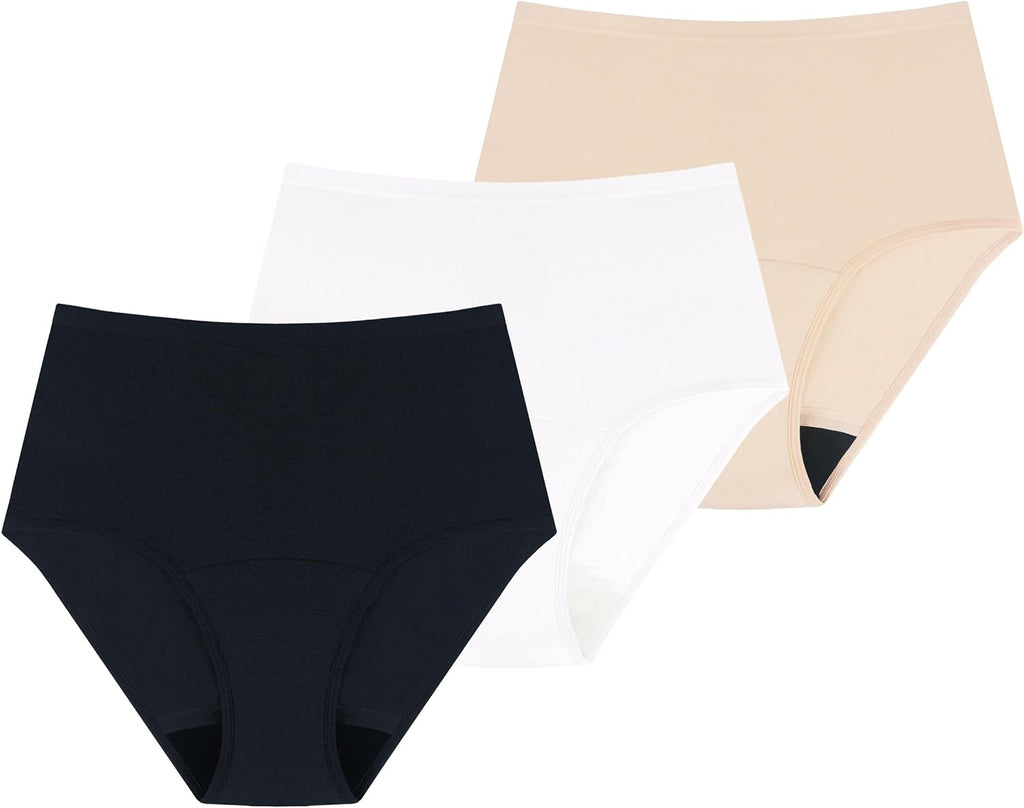 AIRCUTE Washable Absorbency Urinary Incontinence Underwear for Women High Waist Leak Proof Panties for Bladder Leakage 60ML, 3 Pack (Medium, Black-Beige-White)