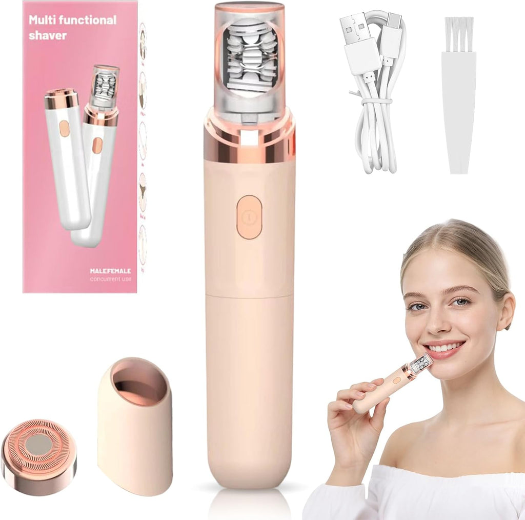 Epilator for Women, 2-in-1 Facial Hair Removal for Women, Portable Designed, Rechargeable, Built-in LED Light for Precision, Painless Hair Remover & Shaver for Face, Lips, Chin, Eyebrows (Peach)