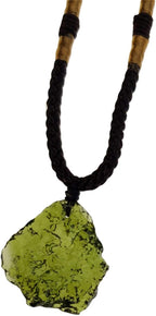 1Pcs Moldavite Irregular Natural Stone Gemstone Crystal Meteorite Pendant Necklace Handmade Handwoven Rope Chain Citrine Necklaec for Women Men Energy Jewelry Gift
