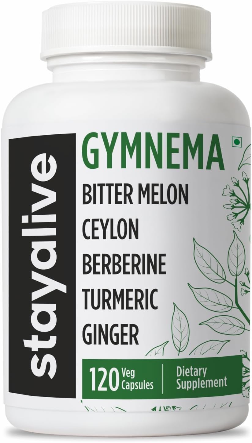 STAY ALIVE Gymnema Sylvestre 25:1 Extract, 120 Capsules with Bitter Melon, Ceylon Cinnamon, Berberine, Turmeric, Ginger, Amla Powder and Fenugreek, Non-GMO & Gluten Free Gymnema Sylvestre Supplement