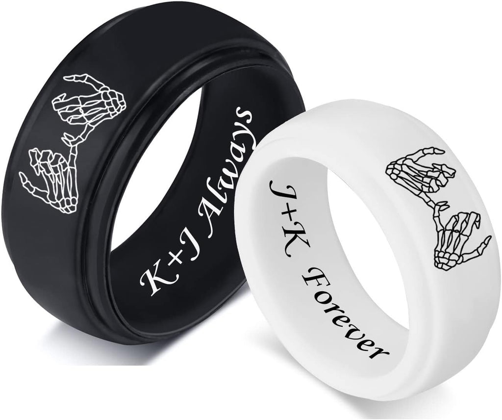 2Pcs Personalized Silicone Couple Rings 8MM Breathable Rubber Step Edge Comfort Fit Rings Wedding Band Promise Egagement Rings for Him Her,Birthday Gift for Husband Wife,7 Colors Option