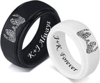 2Pcs Personalized Silicone Couple Rings 8MM Breathable Rubber Step Edge Comfort Fit Rings Wedding Band Promise Egagement Rings for Him Her,Birthday Gift for Husband Wife,7 Colors Option