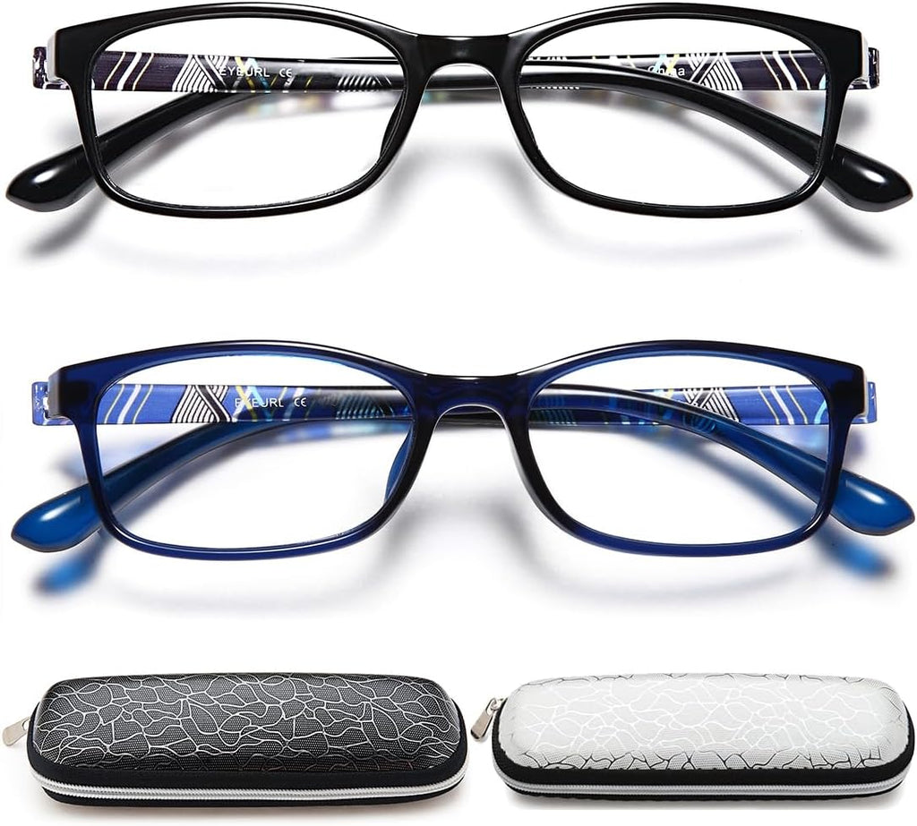 EYEURL 2 Pack Reading Glasses for Men Women - Blue Light Blocking Computer Reader 1.50 Women Lightweight TR90 Flexible Eyeglasses Anti Glare UV Ray Eyestrain