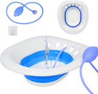 Sitz Bath for Hemorrhoids, Sitz Bath for Toilet Seat, Sitz Bath for Postpartum Care,Collapsible Sits Bath Kit for Women,Easy to Store,Flusher Hose,Wide Seat,Deeper Bowl (Manual Blue)