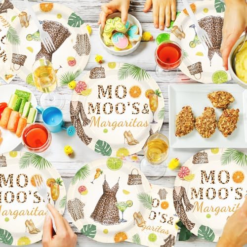 96Pcs Moo Moos and Margaritas Party Decorations Leopard Pajama Margaritas Plates and Napkins Citrus Cocktail Tableware Set for Women Mexican Bachelorette Bridal Shower Party Serves 24
