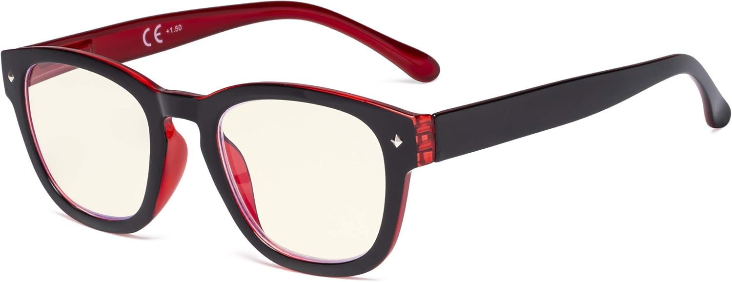 Eyekepper Blue Light Filter Reading Glasses - UV420 Protection Computer Reader Eyeglasses - Black-Red +0.50