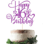 Purple Glitter Happy 16th Birthday Cake Topper, 16th Birthday/Anniversary Cake topper (Purple-16th)