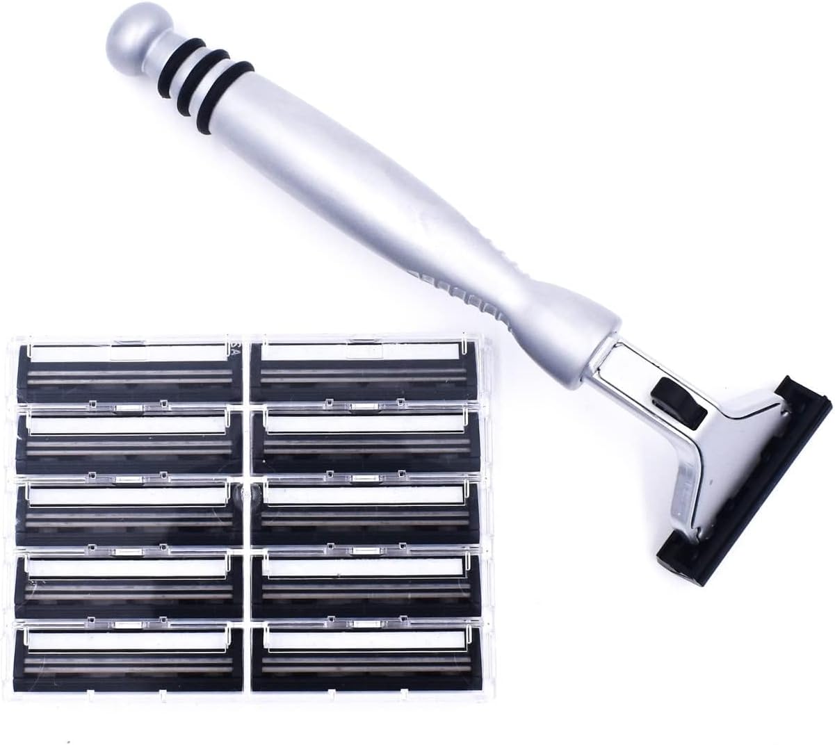 Taconic All‑Metal Heavyweight Chrome Razor – Gillette® Atra-Compatible Twin Blade Handle with 10 Pivot Plus Personna Blades, Ergonomic Grip, Durable Design