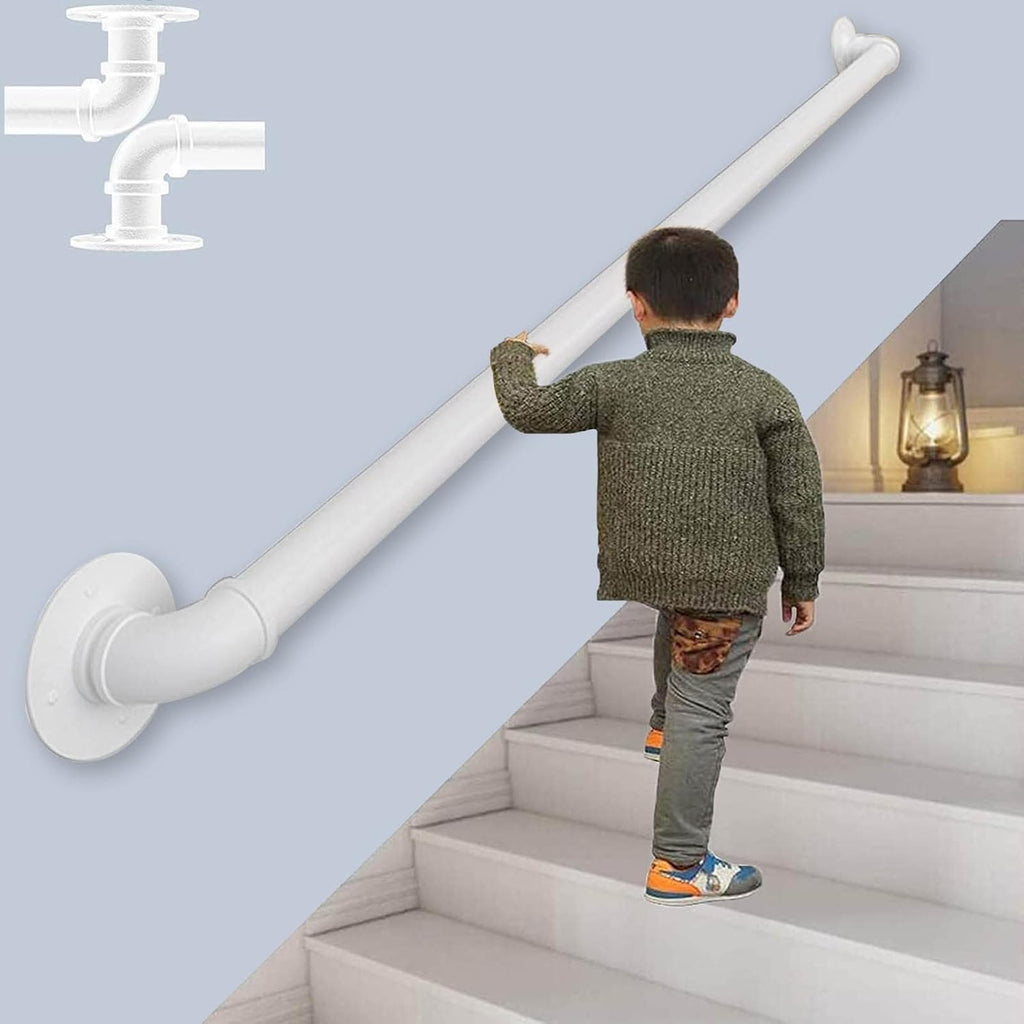 White Stairs Banister Handrail, 1ft-20ft Handrail for Stairs, Handrails Railings with Wall Brackets, Outdoor Grab Rail, Bar Counter Foot Rail Support Rod (Size : 6.6 FT)