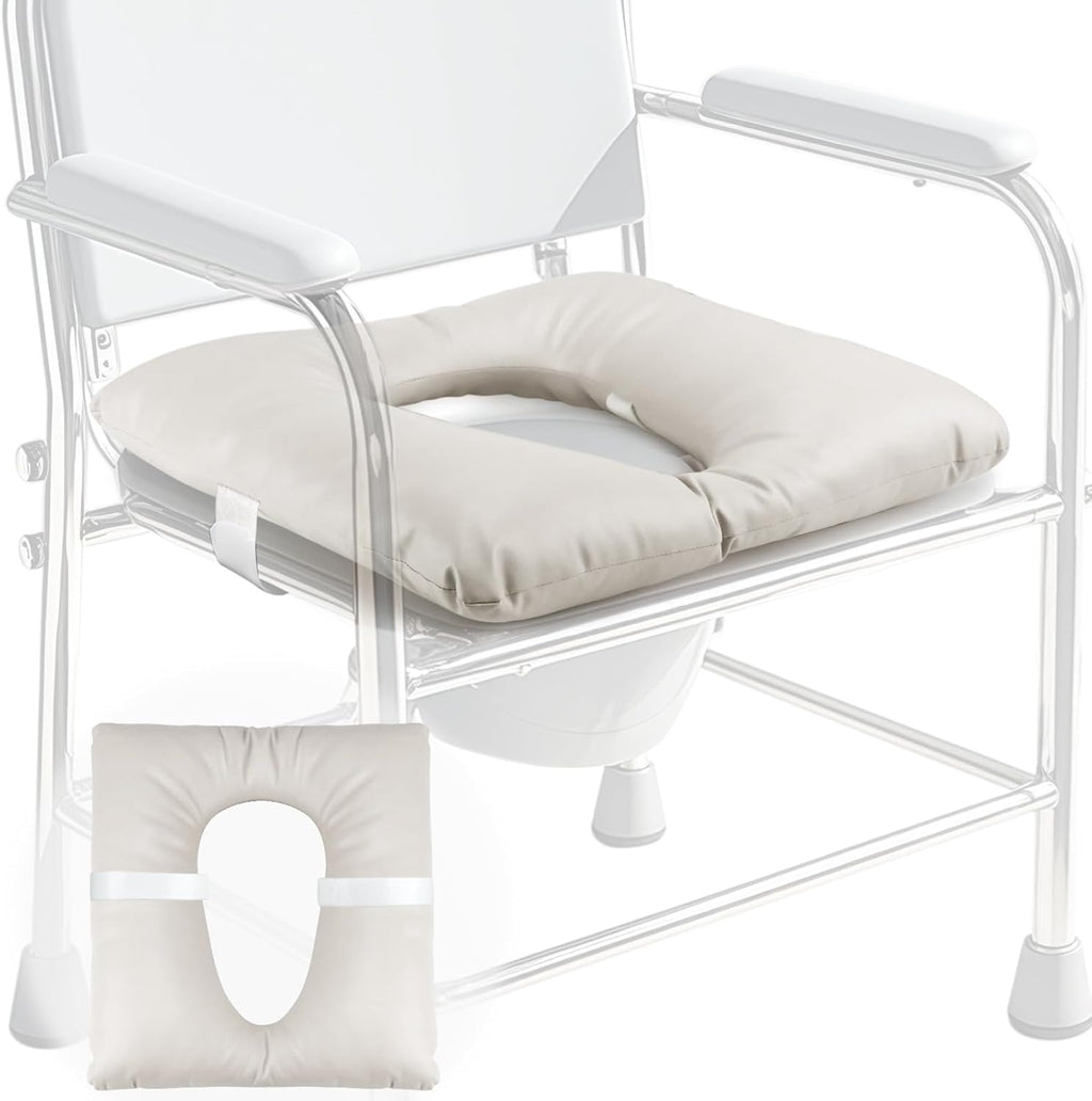 Bedside Commode Cushion, Seniors Portable Seat Cushion for Toilet/Shower/Bedside, Universal Fit Commode Padded Seat for Elderly, Seats Pad Cover Toilet Seats 17x17 with Fixing Straps (Gray)
