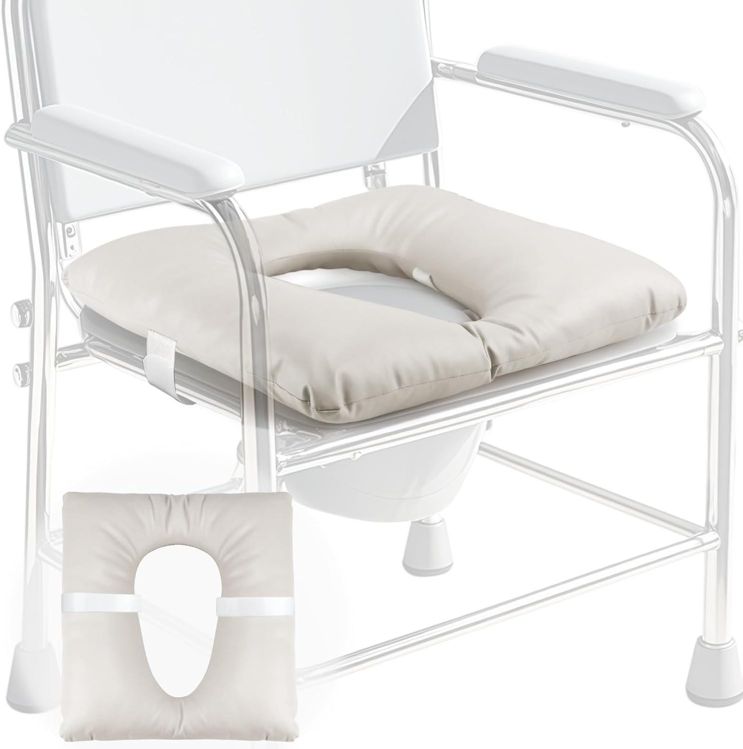 Bedside Commode Cushion, Seniors Portable Seat Cushion for Toilet/Shower/Bedside, Universal Fit Commode Padded Seat for Elderly, Seats Pad Cover Toilet Seats 17x17 with Fixing Straps (Gray)