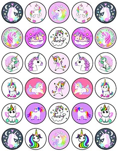 30 x Cupcake Toppers Themed of Unicorn Original Series Collection - Edible Cake Decorations | Uncut on Wafer Sheet