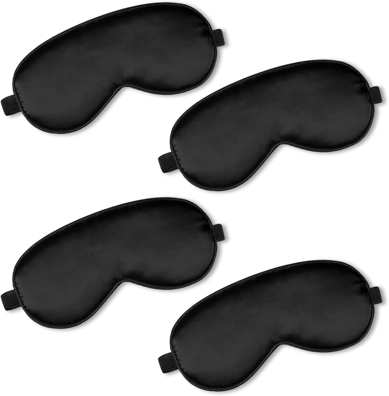 BBTO 4 Pcs Silk Sleep Eye Masks Smooth Soft Satin Eye Covers with Adjustable Strap Blindfold for Sleeping Blocking Out Lights Travel Relaxation (Black)
