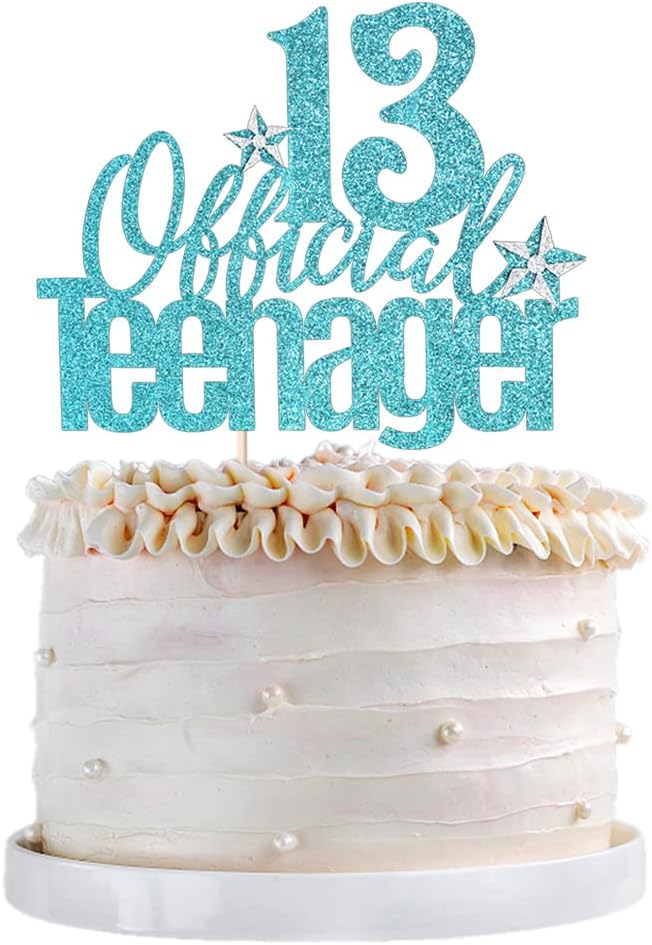 13 Official Teenager Cake Topper, 13th Birthday Cake Topper, Hello 13 Cake Topper, Cheers to 13 Years, Boy Girl 13th Birthday Party Cake Decoration (blue)