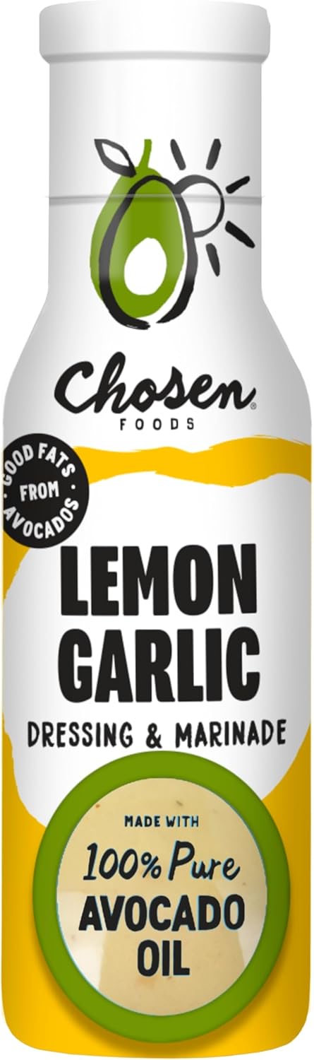 Chosen Foods Avocado Oil-Based Lemon Garlic Salad Dressing and Marinade – Gluten-Free, Certified Non-GMO, Gluten Free, 8 oz