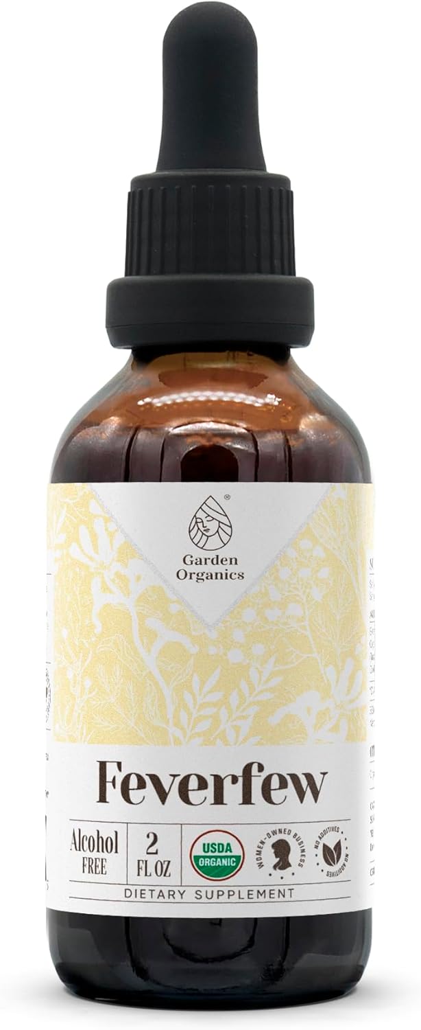 Feverfew USDA Organic Alcohol-Free Extract | Dietary Supplement, High-Potency Tincture | Natural Certified Organic Feverfew (Tanacetum parthenium) Dried Herb (2 oz)