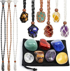 6Pcs Adjustable Crystal Necklace Cages with 7 Chakra Crystals & Healing Stones Set, for Jewelry Making, Yoga Meditation (7 Tumbled Stones + 6pcs Cord)
