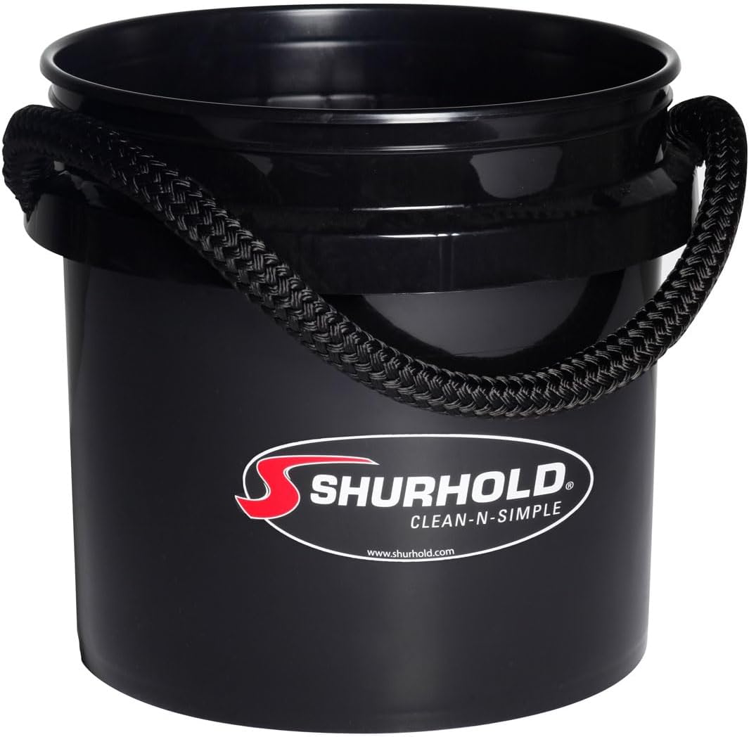 SHURHOLD 3.5 Gallon Heavy-Duty World's Best Rope Handle Molded Plastic Bucket, for Boats, Cleaning, Fishing, Storage, and Refuse - Black