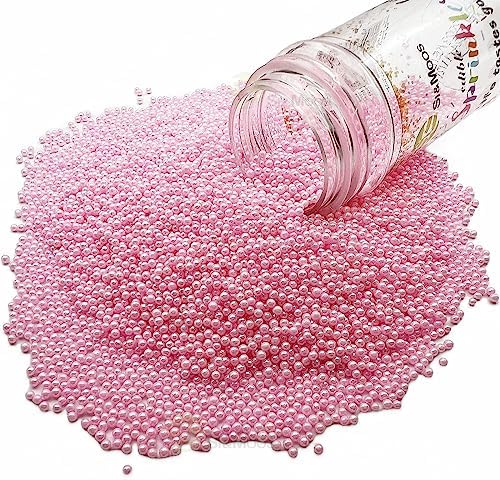 SE Si&Moos Nonpareil Sprinkles, 2mm Baby Pink Mini Edible Pearls Pink Sprinkles for Cake Decorating Halloween Cookie Decorations Wedding Baby Shower Party Christmas Holiday Supplies 3.5 OZ