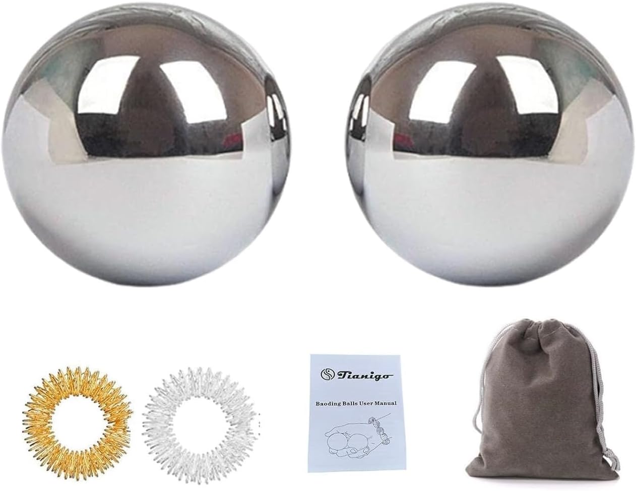 Stainless Steel Baoding Balls Set, 2 Inches Chinese Health Balls, Metal Stress Relief Hand Massage Balls No Chime for Hand Exercise, Hands Therapy