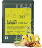Luxmi Estates Lemon Ginger Tea, Organic Loose Leaf, 50g (1.76oz, 25 Cups), USDA Organic Herbal Infusion with Lemon Peel, Ginger Root, Lemongrass & Cinnamon - Caffeine-Free, Naturally Sweet, Resealable Tin