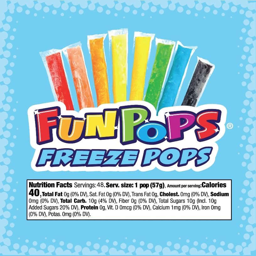 FunPops Freeze Pops, Refreshing Fat Free Popsicles, Variety Pack, 2 oz, 48 Count Box