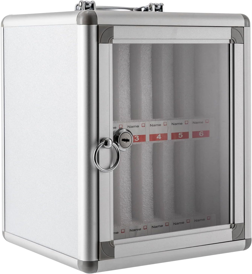 12 Slots Cell Phone Locker, Aluminum Alloy Phone Holder with Key Lock, Wall Mount Portable Cell Phone Lock Box with Handle for Schools, Offices, Conferences