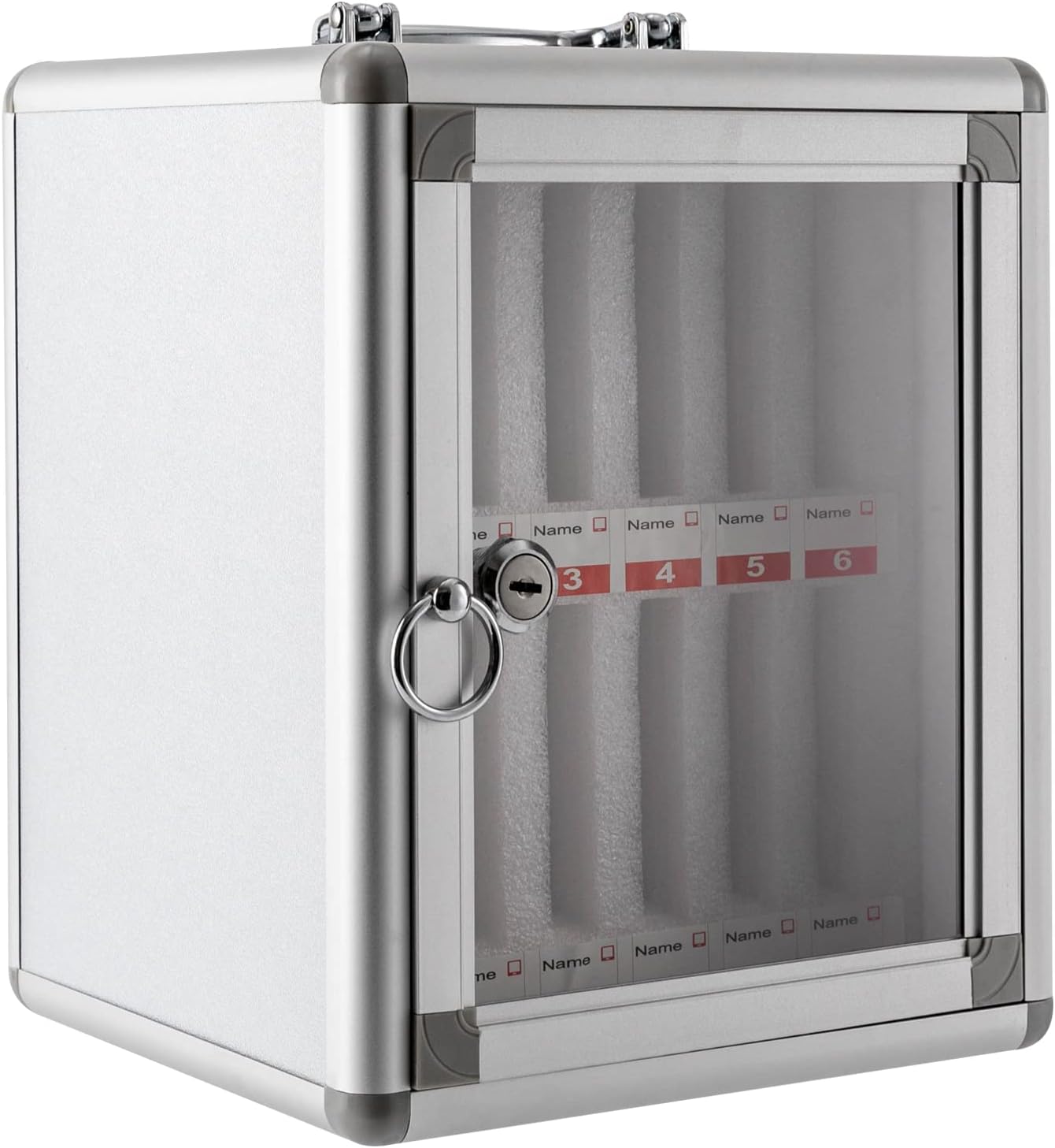 12 Slots Cell Phone Locker, Aluminum Alloy Phone Holder with Key Lock, Wall Mount Portable Cell Phone Lock Box with Handle for Schools, Offices, Conferences