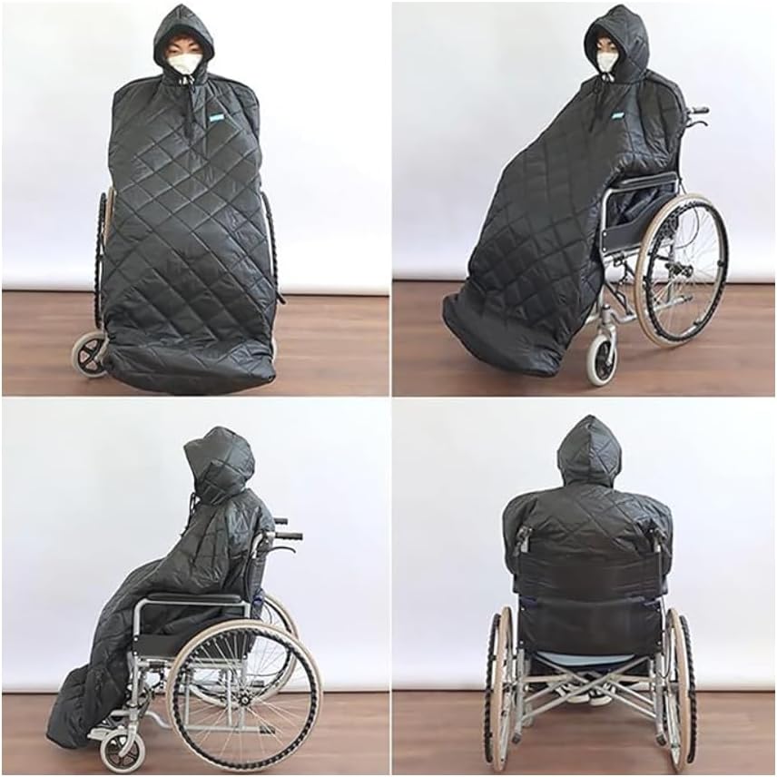 Waterproof Windproof Winter Full Body Warm Blanket, Fleece Lined Wheelchair Cosy Cover with Hood Rain Coat Poncho Cover for Adults Wheelchair Users Full Body Protection Blanket