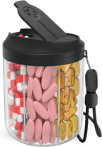Hionxmga Pill Bottle Organizer with 7 Large Compartments, Pill Dispenser for Travel, Supplement Organizer with Anti-Mixing Design, BPA-Free Pill Container with 20 Pcs Labels, Black