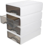 4 Pieces Small Drawer Storage Boxes Desktop Organizer for Stationery and Makeup, Pearl White with Gray Drawers, Compact Plastic Desktop Sundry Holder for Home Office Use