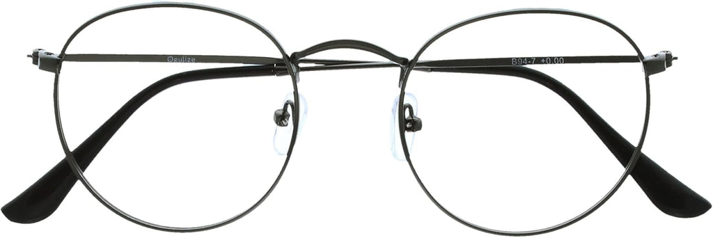 OPULIZE SOL Reading Glasses with Blue Light Blocking for Women and Men, Round Metal Frame, Spring Hinges, Computer Gaming Glasses, Gunmetal Grey +2 (Pack of 1)