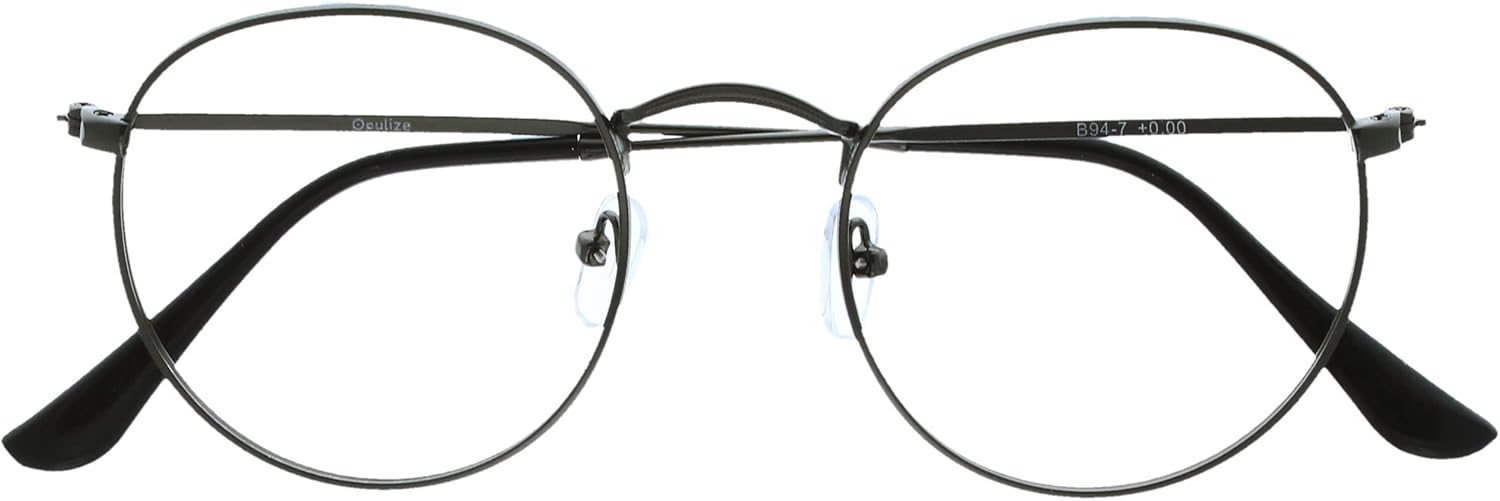 OPULIZE SOL Reading Glasses with Blue Light Blocking for Women and Men, Round Metal Frame, Spring Hinges, Computer Gaming Glasses, Gunmetal Grey +2 (Pack of 1)
