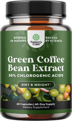 Pure Green Coffee Bean Extract - Super Energizing Green Coffee Extract with 50% Chlorogenic Acid for Antioxidant Healthy Heart Health Mental Focus - Natural Energy Supplement for Adults - 60 Count