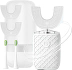 Sonic Electric U Shaped Toothbrush for Adults, Automatic Full Mouth Cleaning Toothbrush, 360° Stain Removal, IPX7 Waterproof Rechargeable, 3 U-Shape & 2 Straight Brush Heads (White - Cup)