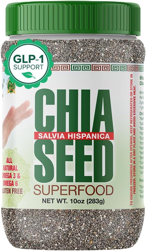 Sanar Naturals Chia Seeds, 10 oz | High Fiber, Omega 3, Plant Based Protein, Raw Black Chia Seeds, Vegan, Non GMO, Gluten Free, Superfood for Smoothies, Oatmeal, Baking, GLP-1 Support