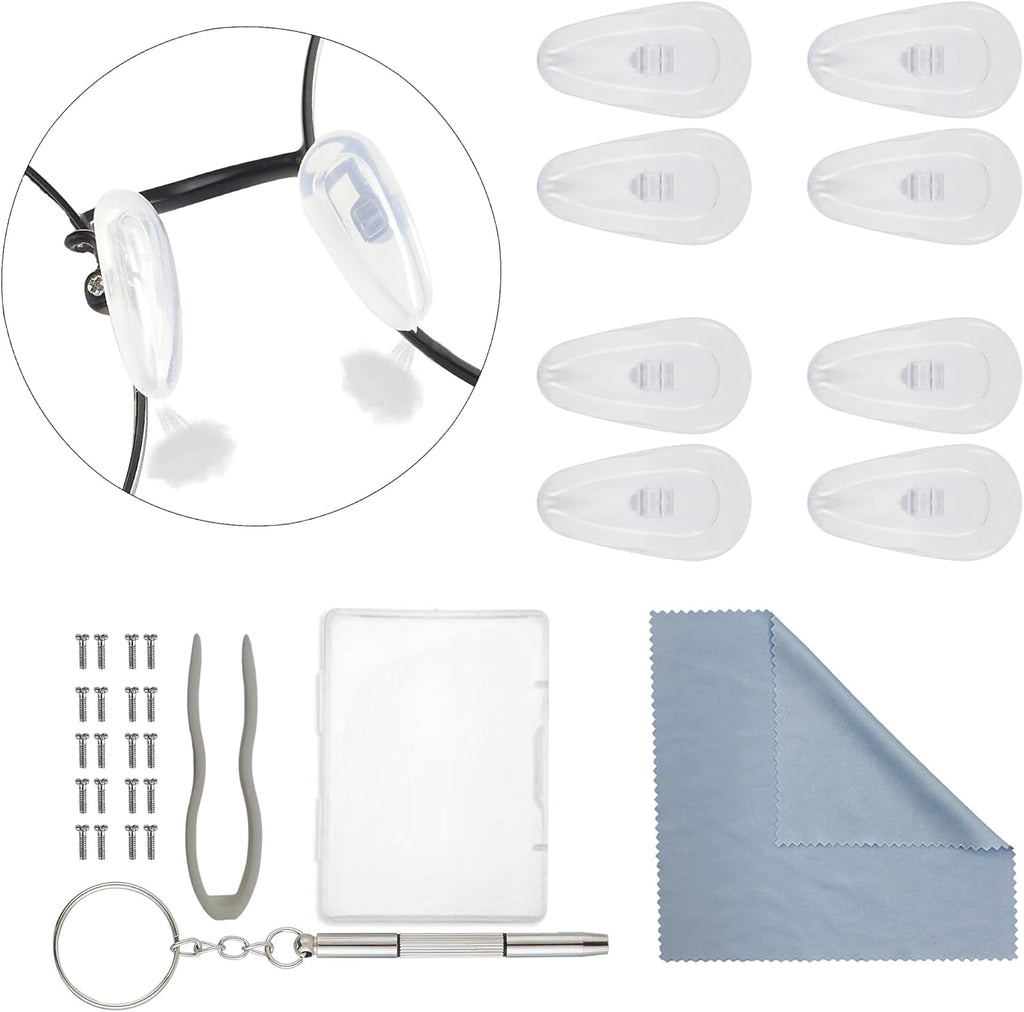 Eyeglasses Nose Pads, 5 Pairs Soft Silicone Air Chamber Glasses Nose Pads Replacement Kit, 3 in 1 Mini Screwdriver Glasses Repair Kit with Screws, Nose piece/Nose Pads for Glasses Sunglasses